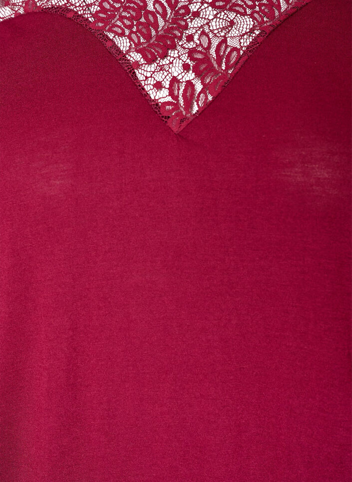 Blus med spetsinf&auml;llning och ballong&auml;rmar, R&ouml;d, Packshot image number 2