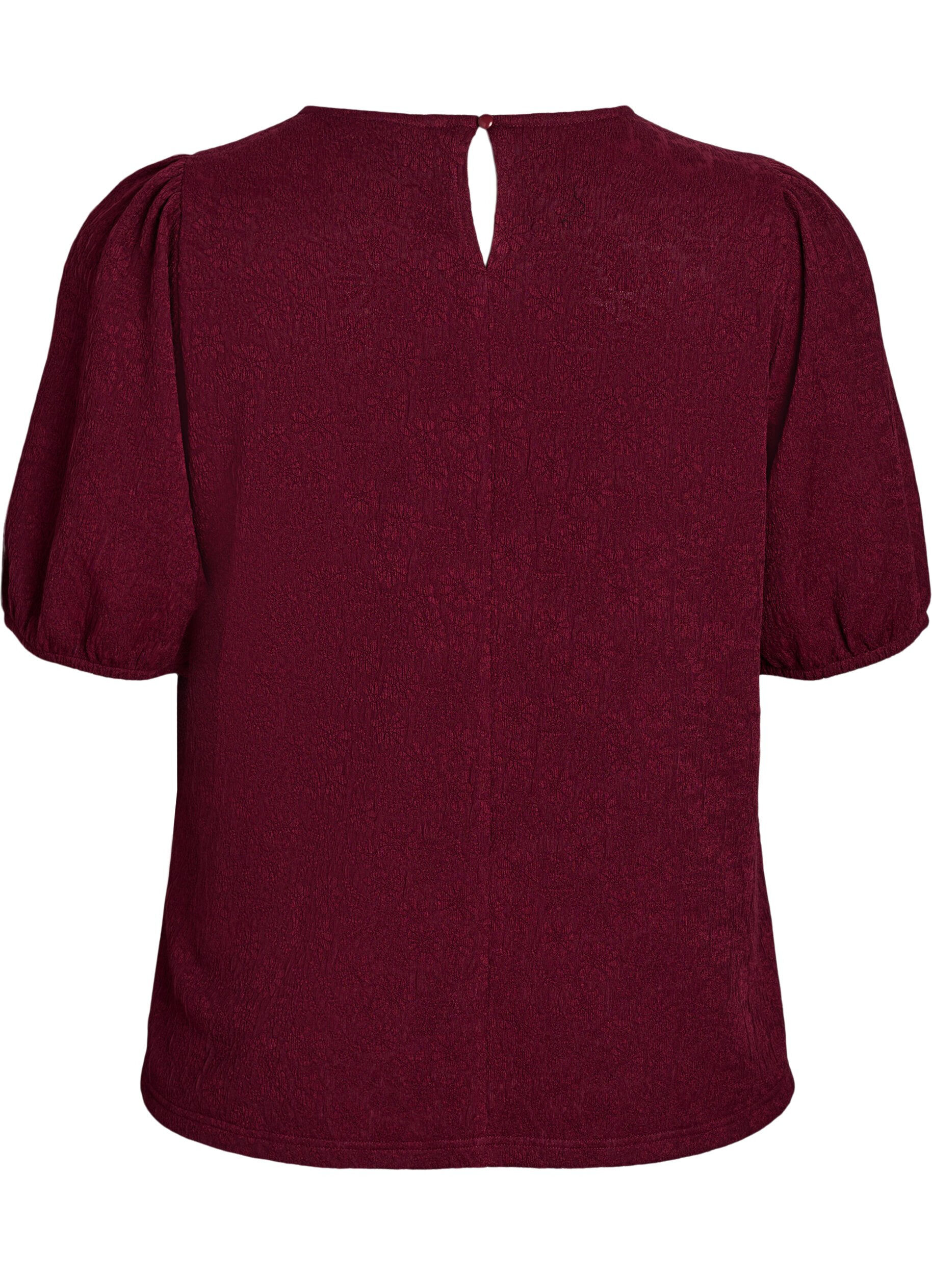 Zizzi Strukturerad blus med korta &auml;rmar, M&ouml;rk Bordeaux, Packshot image number 1