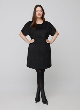 Kortärmad klänning med rund hals, Black, Model image number 2