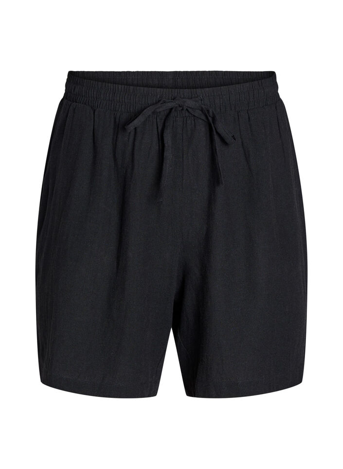 Lösa shorts i linne och viskos, Svart, Packshot image number 0