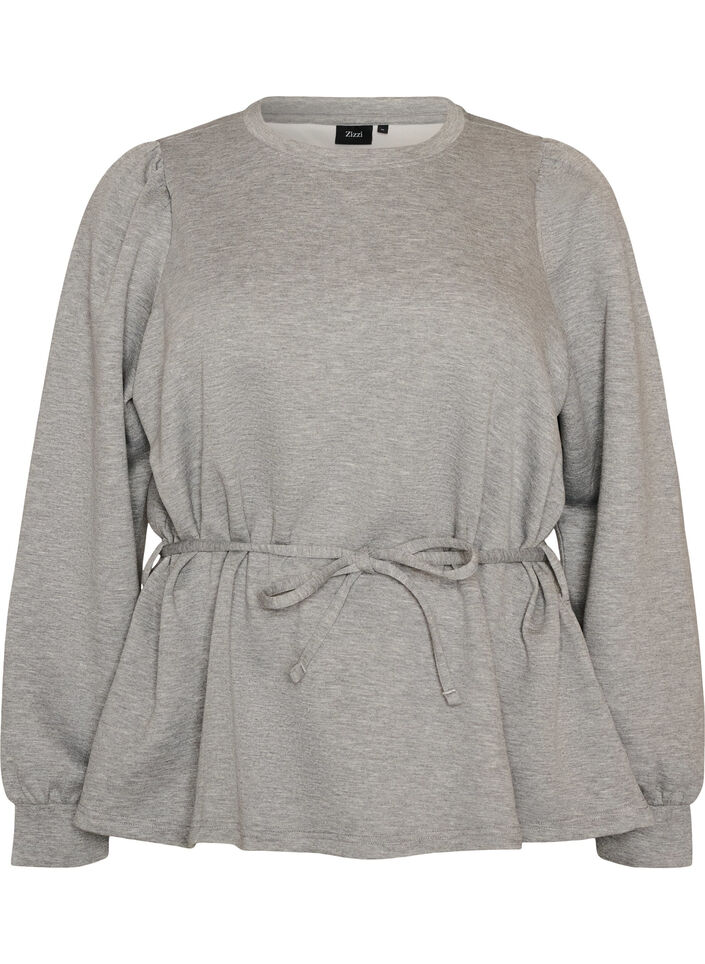Blus med knytband och puff&auml;rmar, Gr&aring;, Packshot image number 0