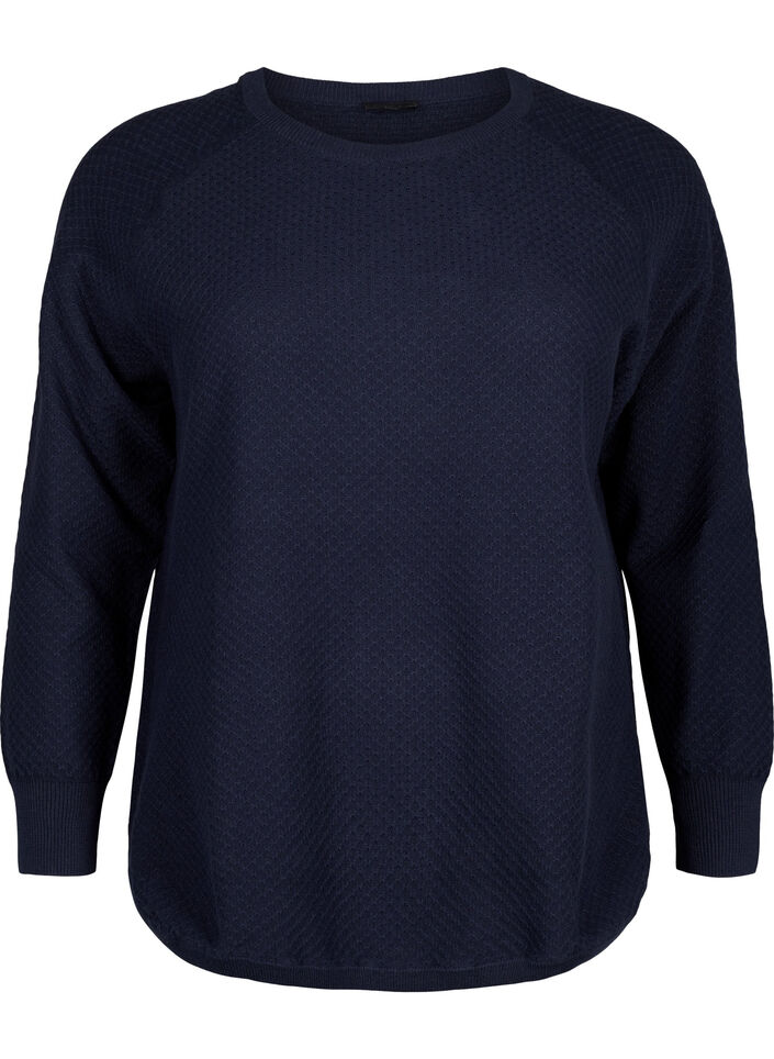 Pullover i ekologisk bomull med strukturmönster, Navy Blazer, Packshot image number 0