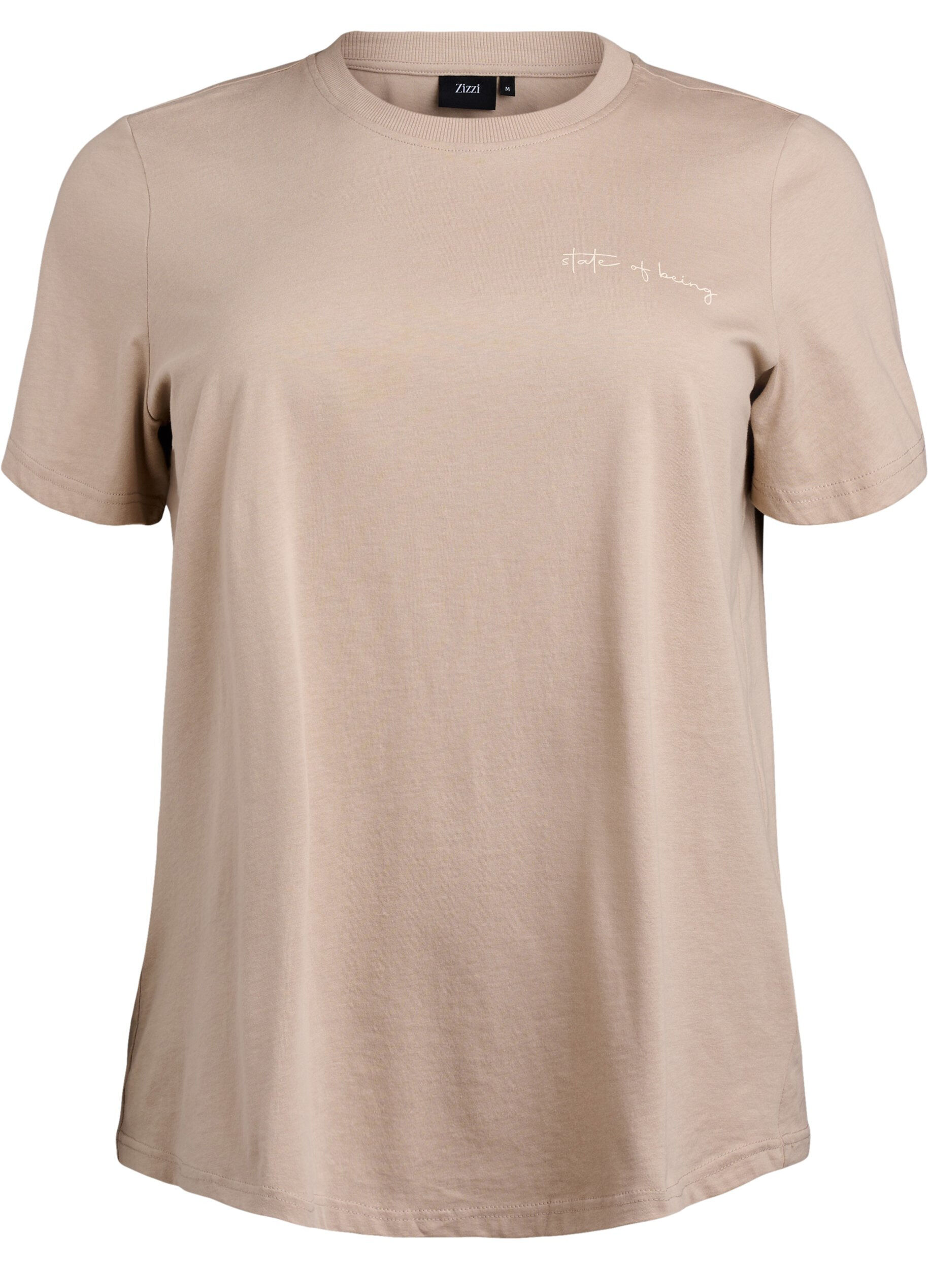 Zizzi Enkel t-shirt i bomull med rund halsringning, Brun, Packshot image number 0