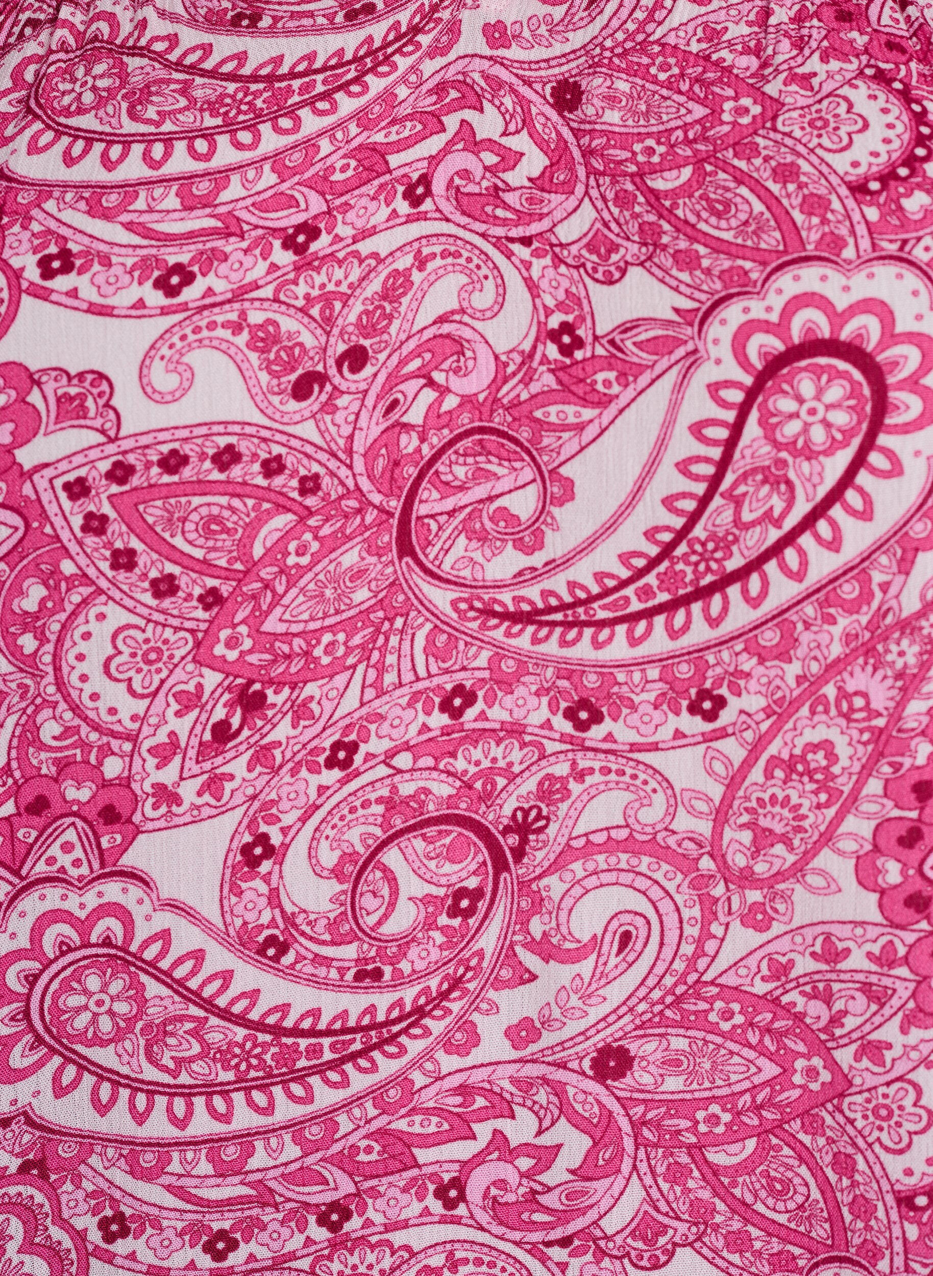 Zizzi M&ouml;nstrad blus i viskos med volangdetaljer, Rosa, Packshot image number 2