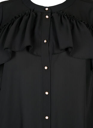 Blus med volangskjorta med pärlknappar, Black, Packshot image number 2