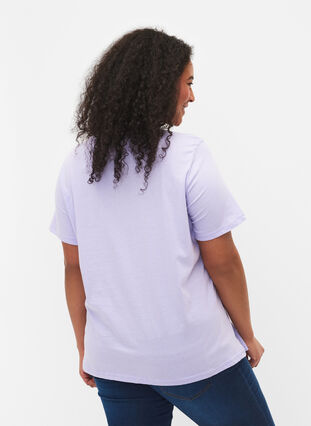 T-shirt i bomull med rund hals och tryck, Lavender FACE, Model image number 1