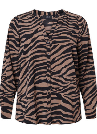V-ringad skjorta med zebramönster, Black/Brown Zebra, Packshot image number 0