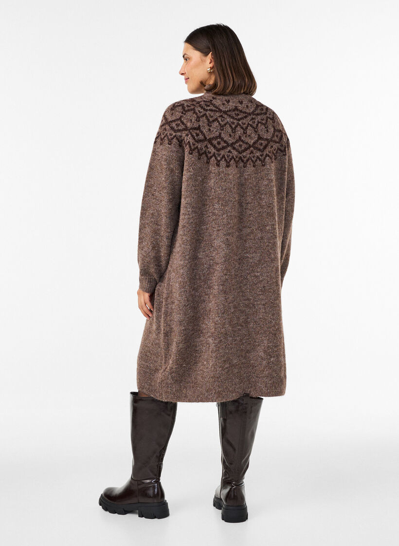 Stickad kl&auml;nning med jacquardm&ouml;nster, Brun, Model image number 2