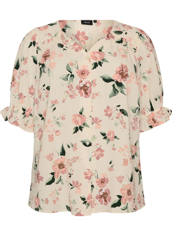 Skjortblus med halvl&aring;nga &auml;rmar, Rosa, Packshot image number 0