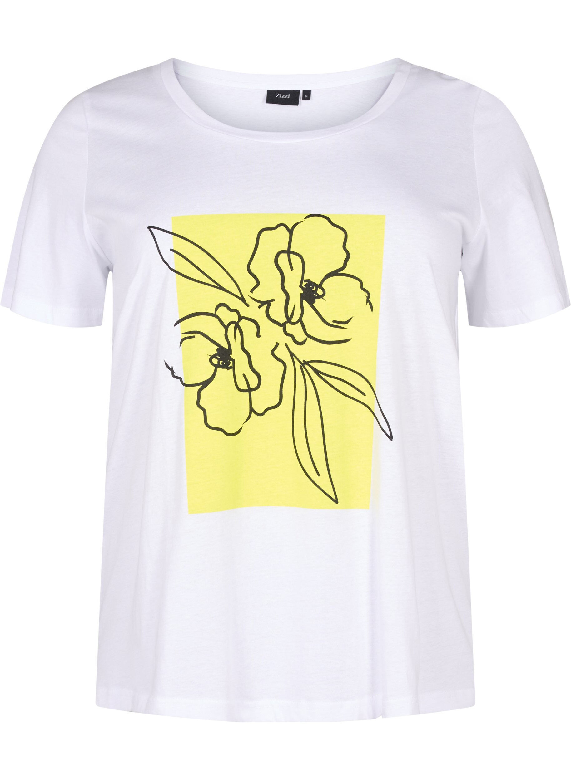 Zizzi T-shirt i bomull med motiv, B. White w. Sulphur, Packshot image number 0