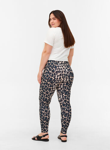 Långa leggings med leopardmönster, Black Leo AOP, Model image number 0