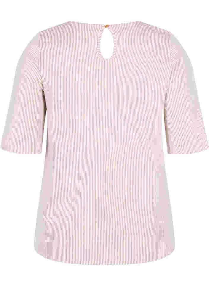 Randig blus med 3/4-ärmar, Pecan Brown Stripe, Packshot image number 1