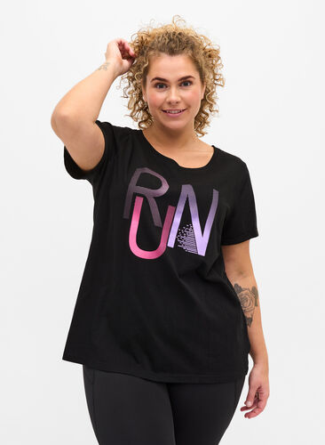  T-shirt till träning med print, Black Run, Model image number 0