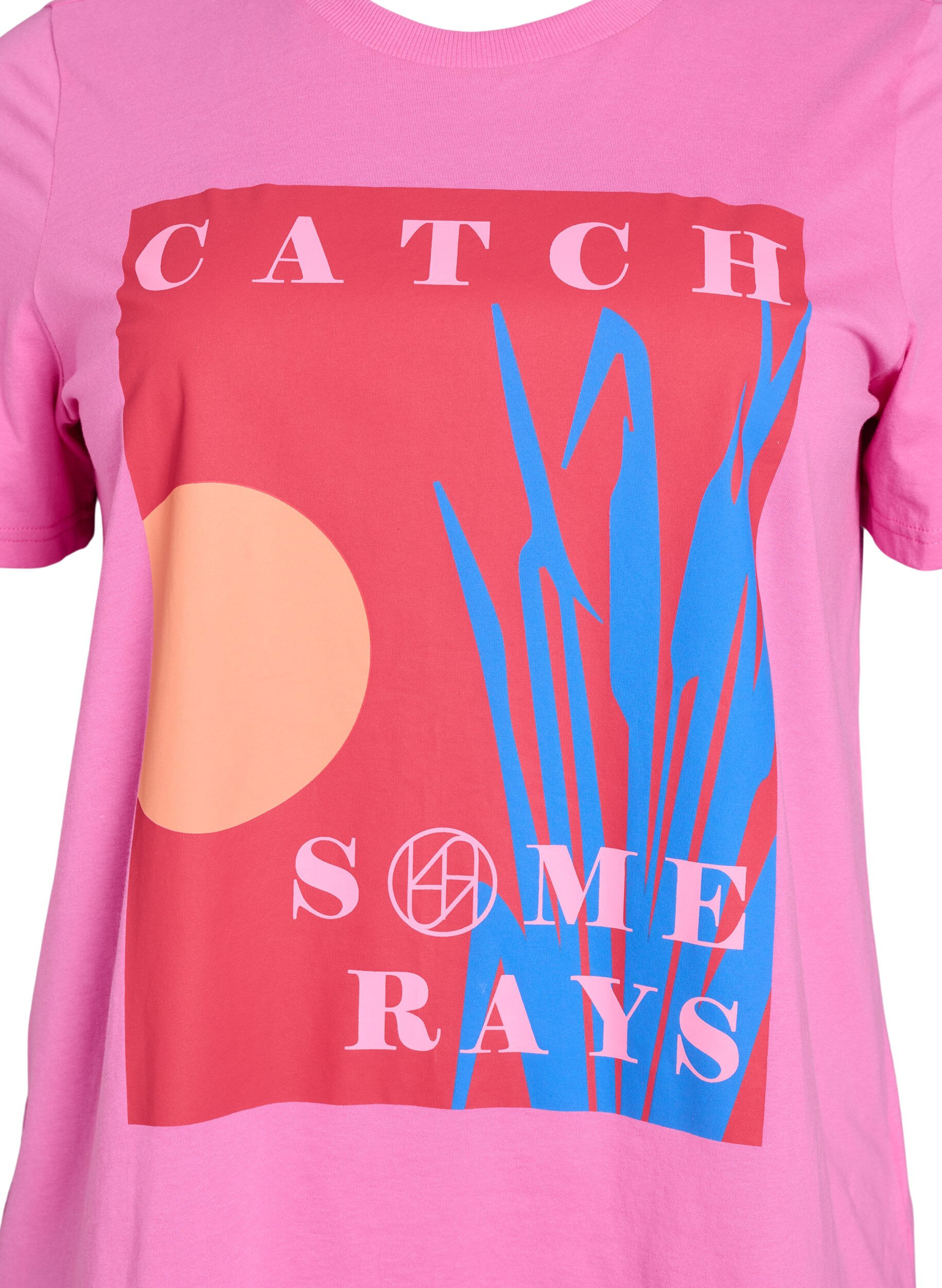 Zizzi T-shirt med grafiskt sommarmotiv, Rosa, Packshot image number 2