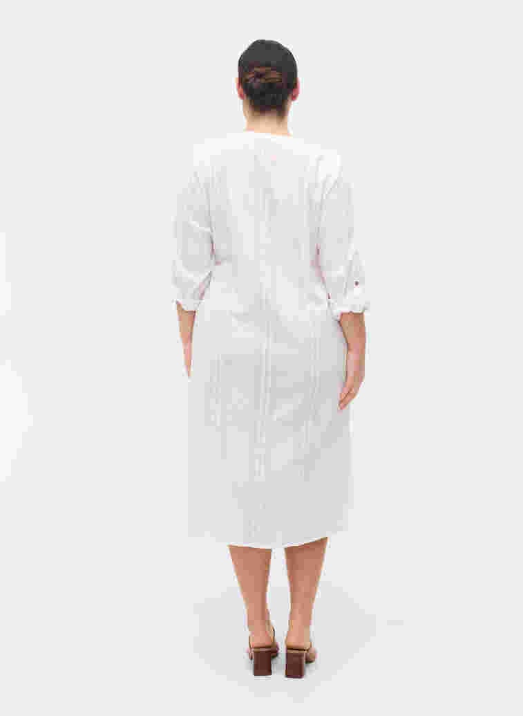 Skjortklänning i bomull med 3/4-ärmar, Bright White, Model image number 1