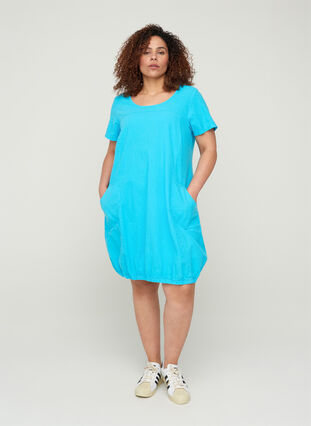 Kortärmad klänning i bomull, River Blue, Model image number 2