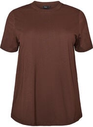 Enkel t-shirt i bomull med rund halsringning, Brun