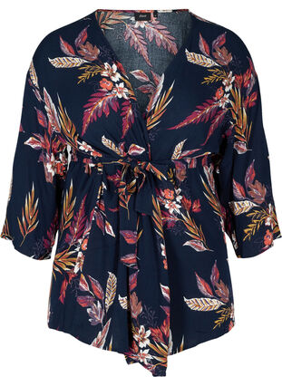 Blommig kimono i viskos med knytband, Indian Summer Flower, Packshot image number 0