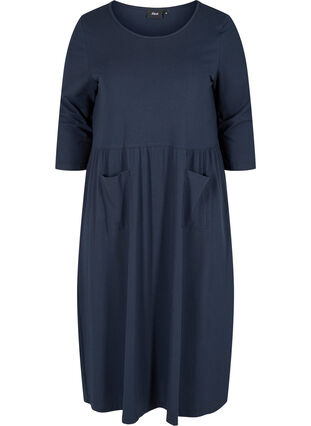 Midiklänning i ekologisk bomull med fickor, Navy Blazer, Packshot image number 0