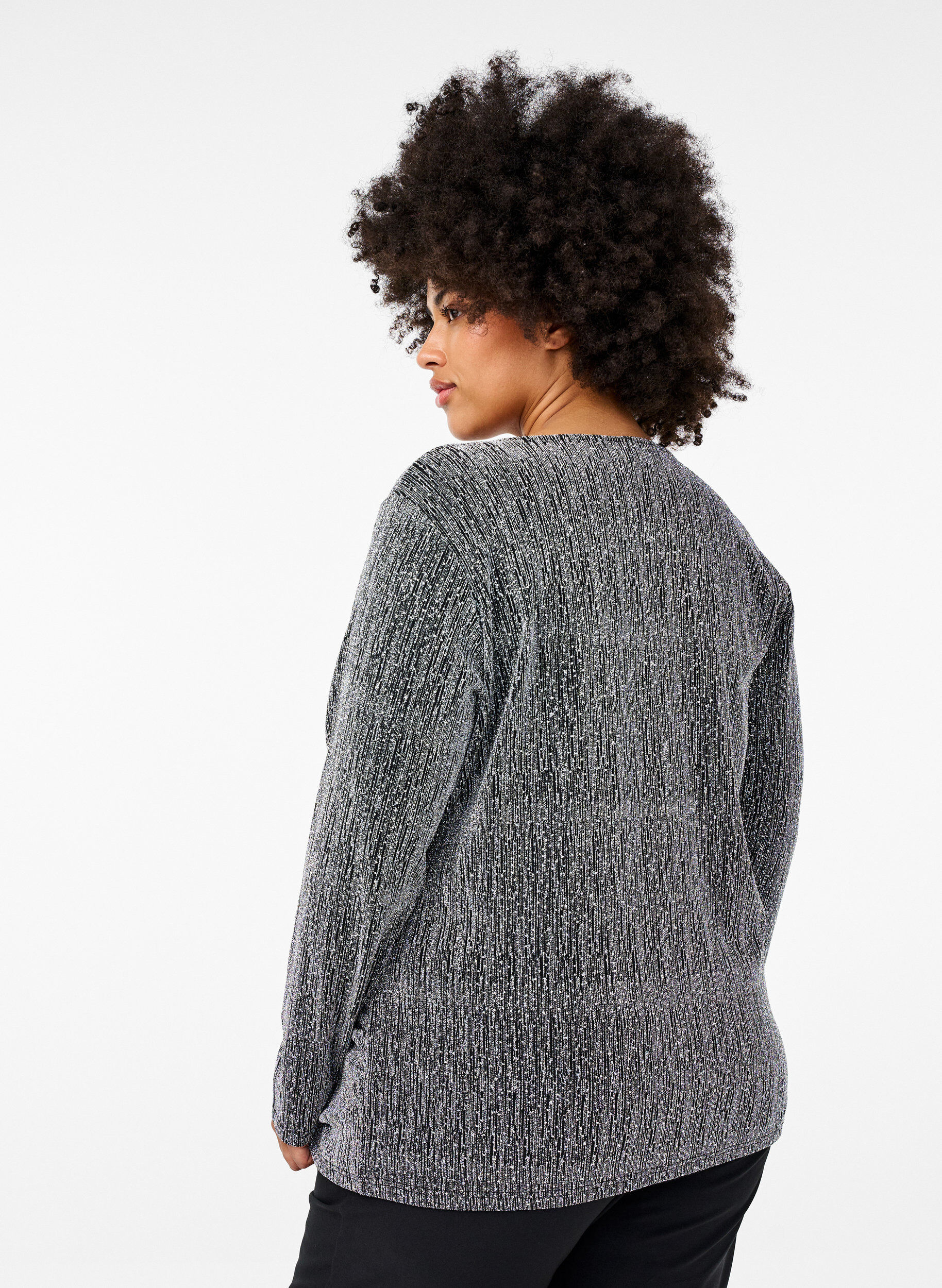 Zizzi Glittrig partytopp med omlott-look, Svart, Model image number 2