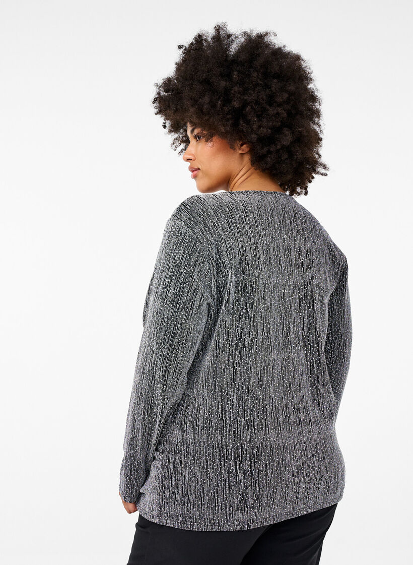 Glittrig partytopp med omlott-look, Svart, Model image number 2