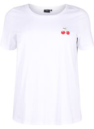 T-shirt i bomull med broderade körsbär, B.White CherryEMB.