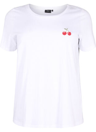 T-shirt i bomull med broderade körsbär, B.White CherryEMB., Packshot image number 0