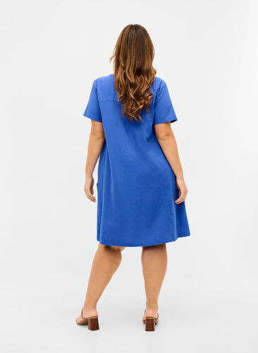 Kortärmad klänning i bomull, Dazzling Blue, Model image number 1