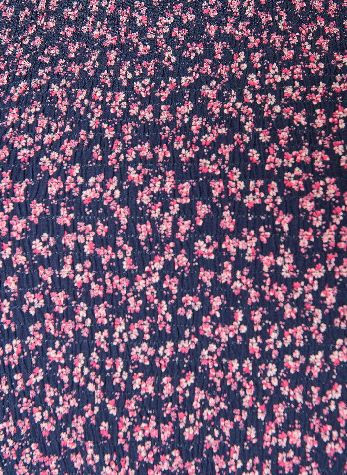 Blus med smock upptill och blommigt m&ouml;nster, Bl&aring;, Packshot image number 2