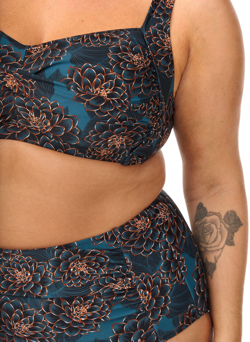 Vadderad bikinitopp med tryck, Bl&aring;, Model image number 2