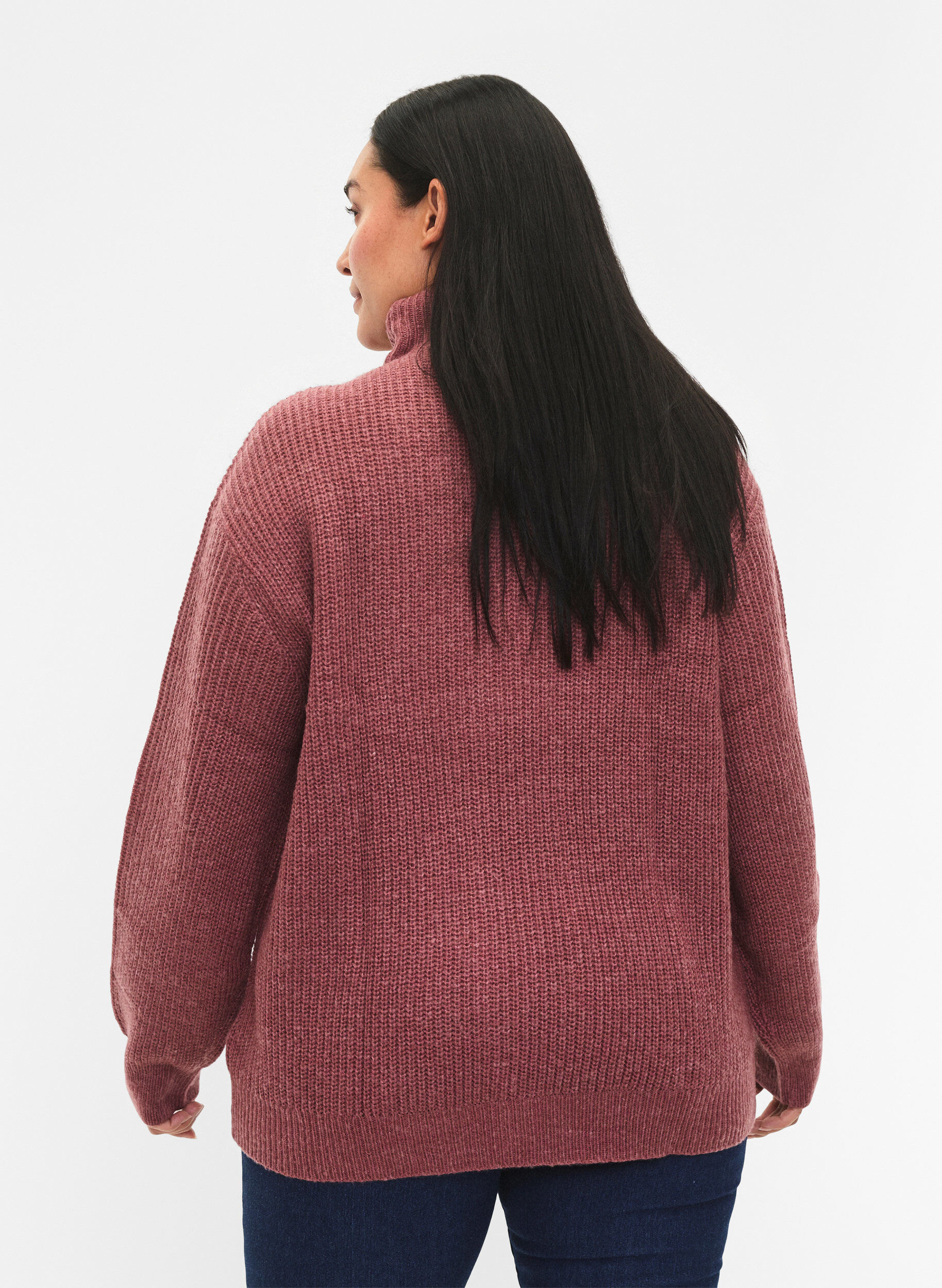 ZizziStickad tr&ouml;ja med h&ouml;g hals och dragkedja, Rosa, Model image number 2