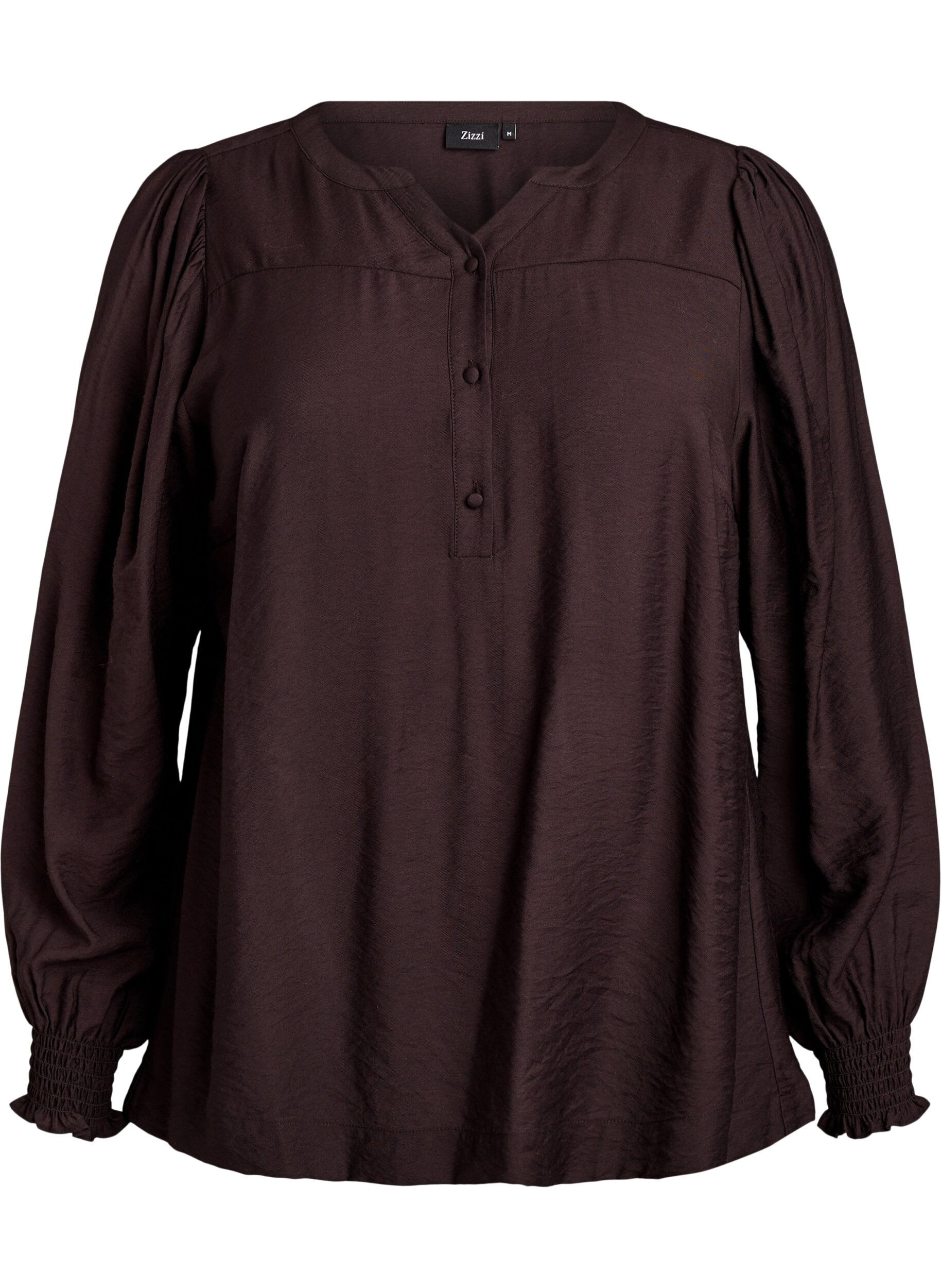 Viskosblus med smock och rynkade detaljer