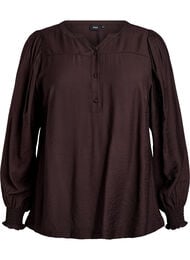 Viskosblus med smock och rynkade detaljer, Brun