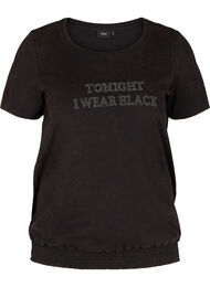 T-shirt i ekologisk bomull med smock i nederkant, Black
