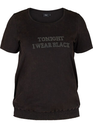 T-shirt i ekologisk bomull med smock i nederkant, Black, Packshot image number 0