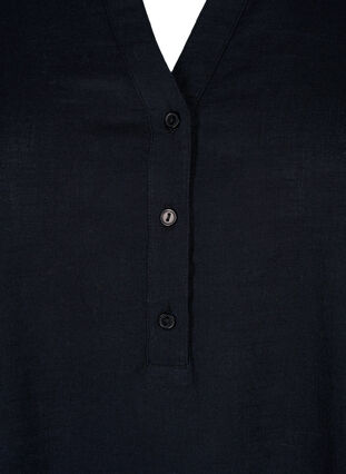Skjortblus i bomull med v-ringad hals, Black, Packshot image number 2