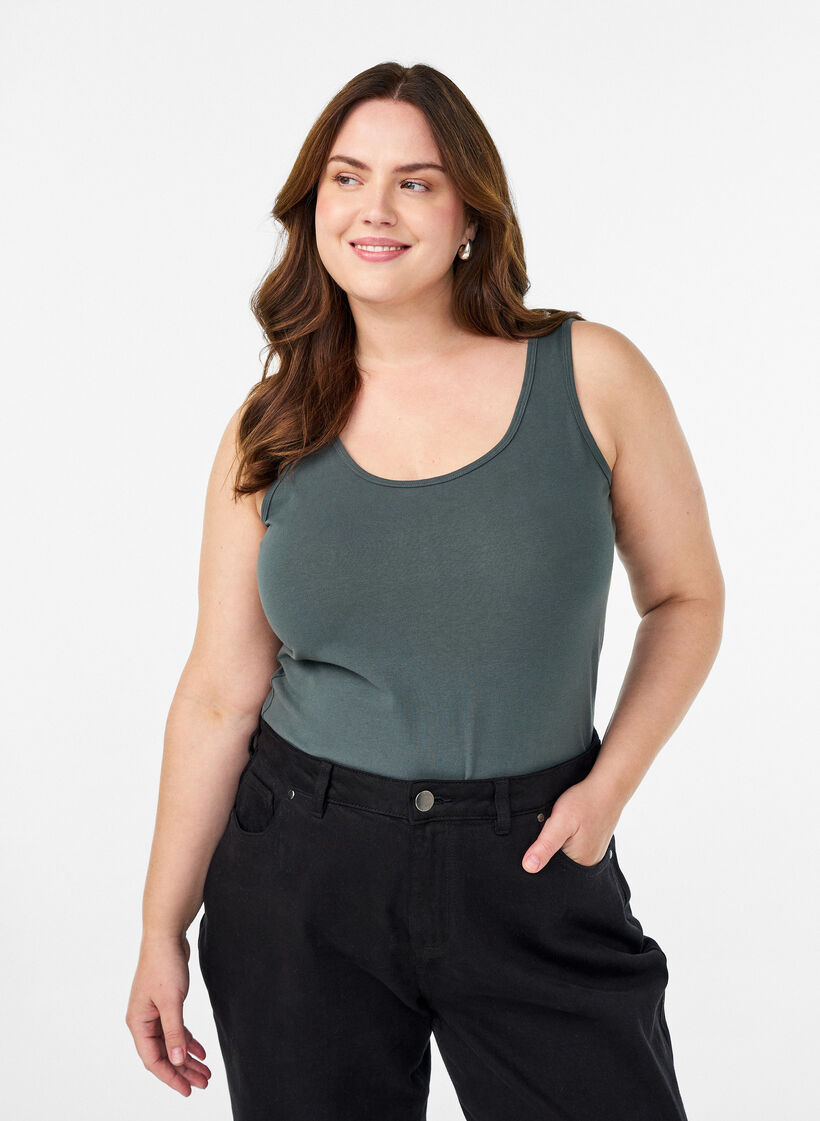Solid f&auml;rg bas topp i bomull, Gr&ouml;n, Model image number 0
