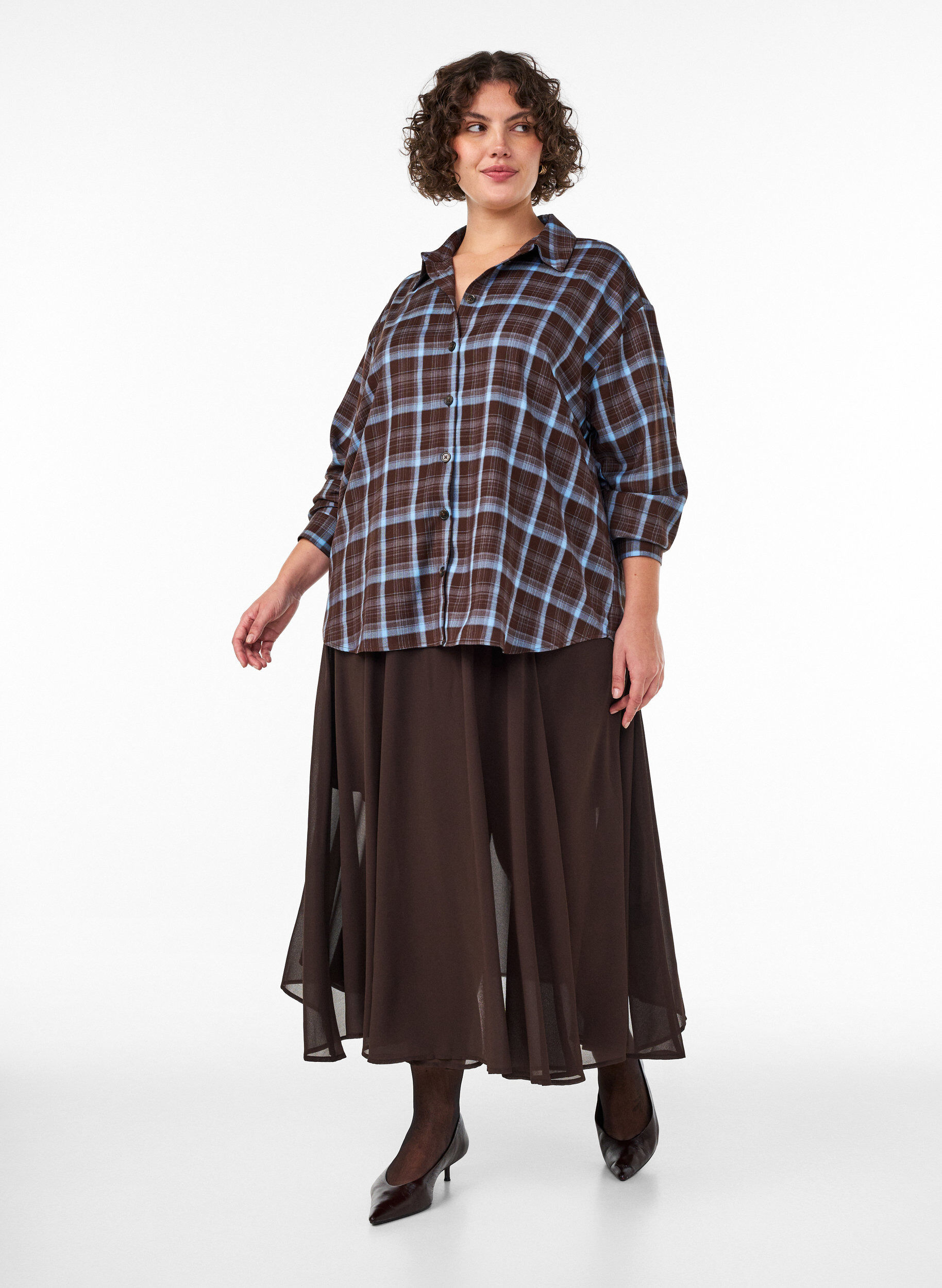 A-linjeformad midikjol, Brun, Model