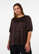 Blus i satin med rosetter och halvl&aring;nga &auml;rmar, Brun, Model image number 0