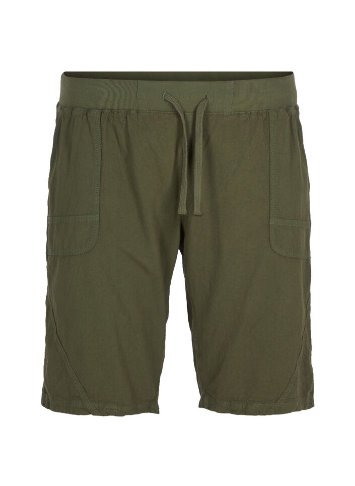 L&ouml;sa shorts i bomull med fickor, Gr&ouml;n, Packshot image number 0