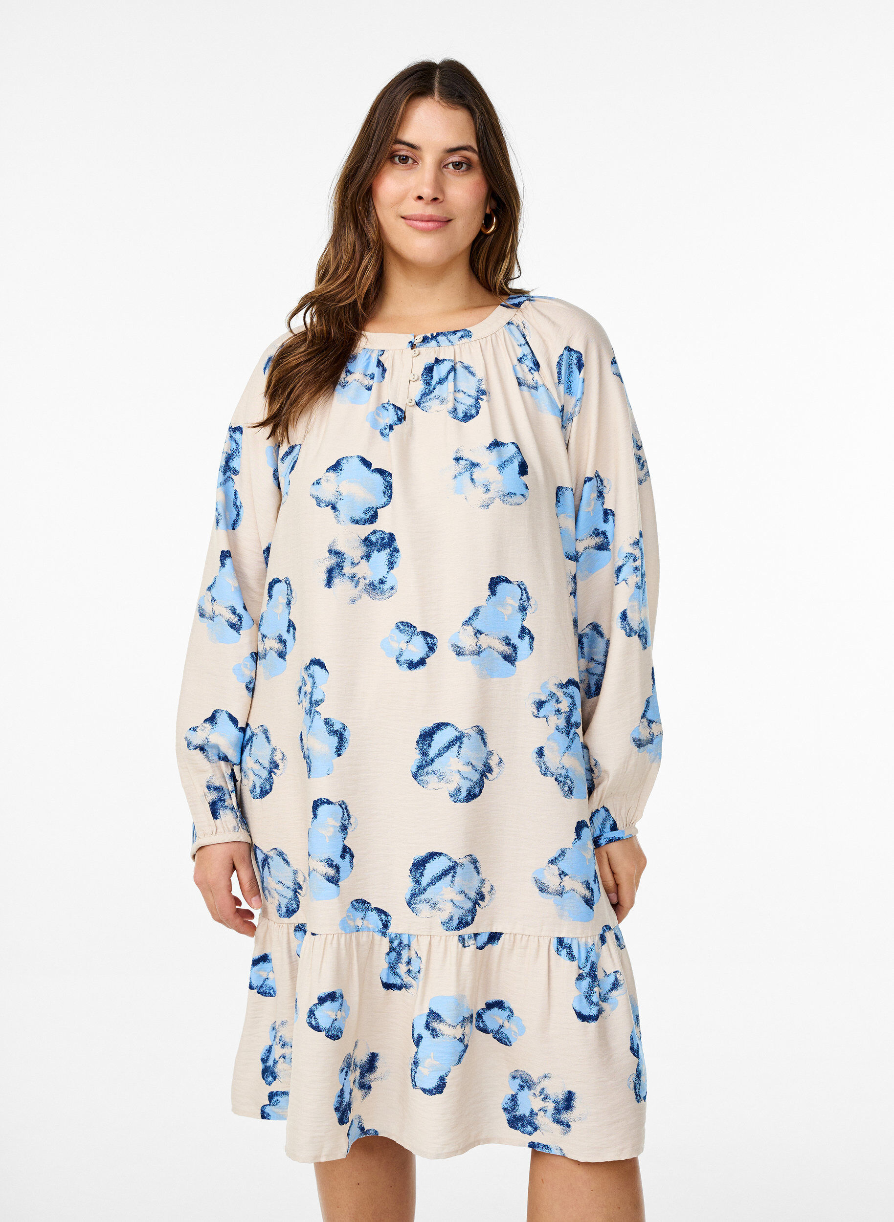 Kn&auml;l&aring;ng kl&auml;nning med l&aring;nga &auml;rmar och A-linjesnitt, Vanilla, Model