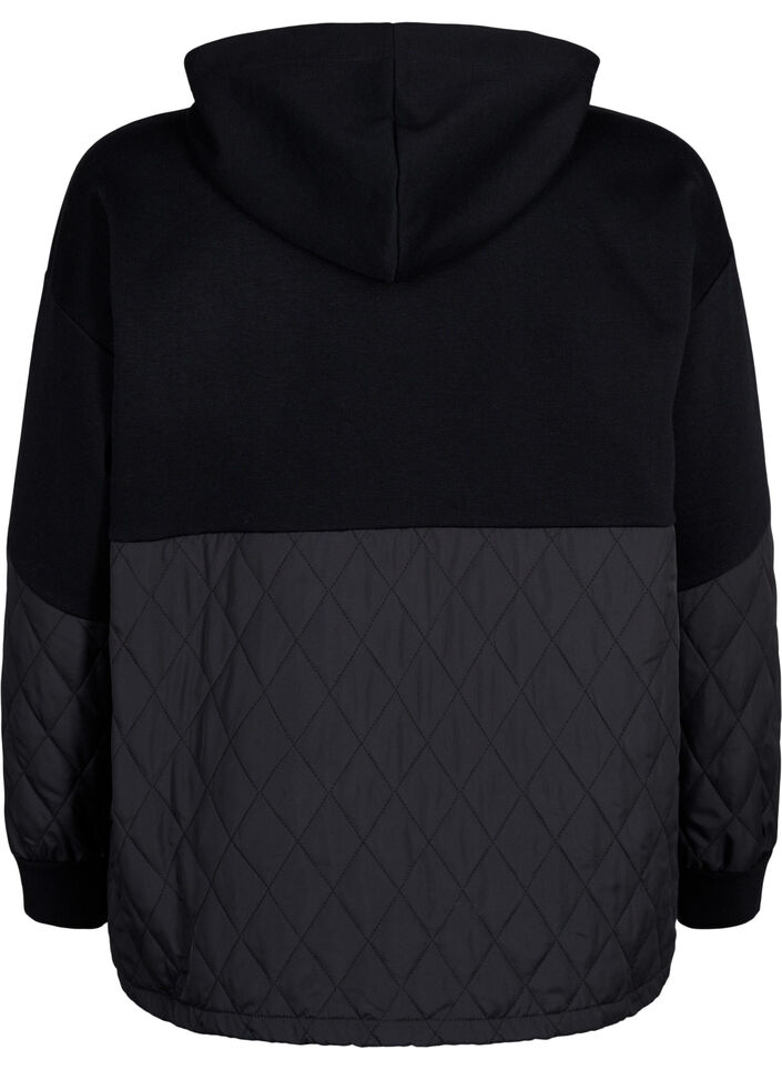Sweatshirt med huva och quilt, Black, Packshot image number 1