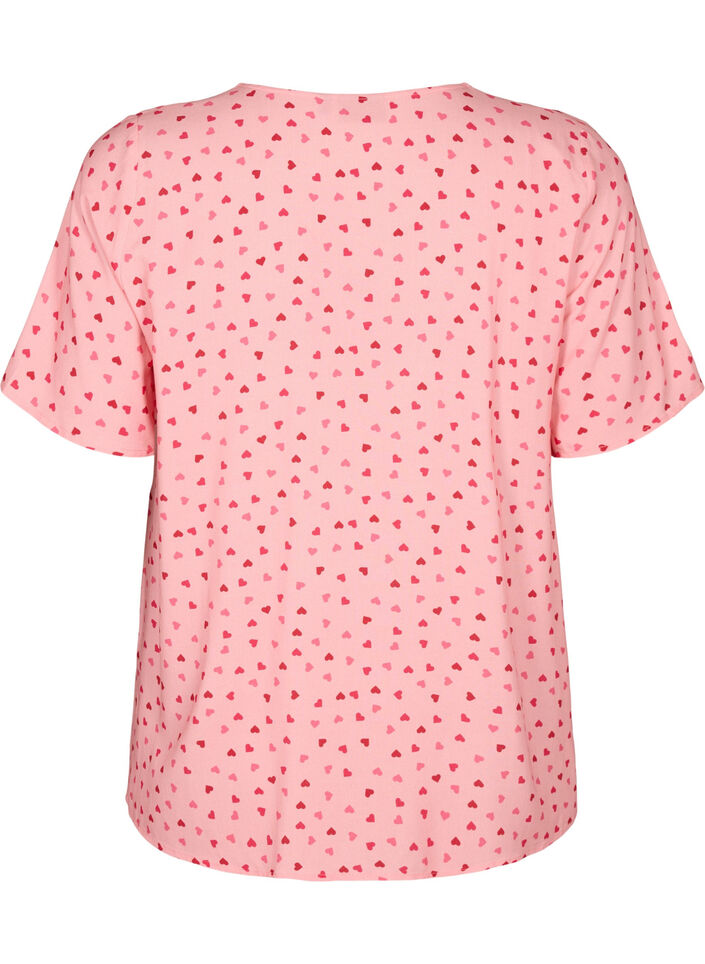 Mönstrad pyjamaströja i viskos, Rosa, Packshot image number 1