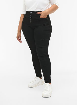 Amy jeans med hög midja och knappar, Black, Model image number 2