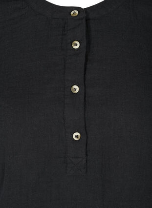 Bomullsblus med knappar och 3/4-ärmar, Black, Packshot image number 2