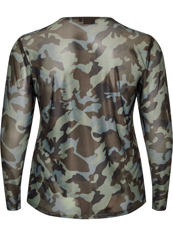 Blus i mesh med m&ouml;nster, Gr&ouml;n, Packshot image number 1