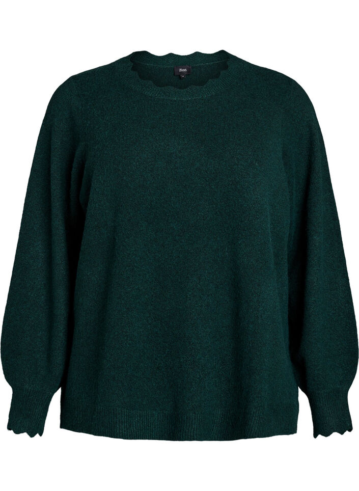 Stickad blus med v&aring;giga kanter, Gr&ouml;n, Packshot image number 0