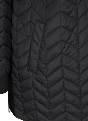Lång, quiltad jacka med tryckknappar, Black, Packshot image number 3