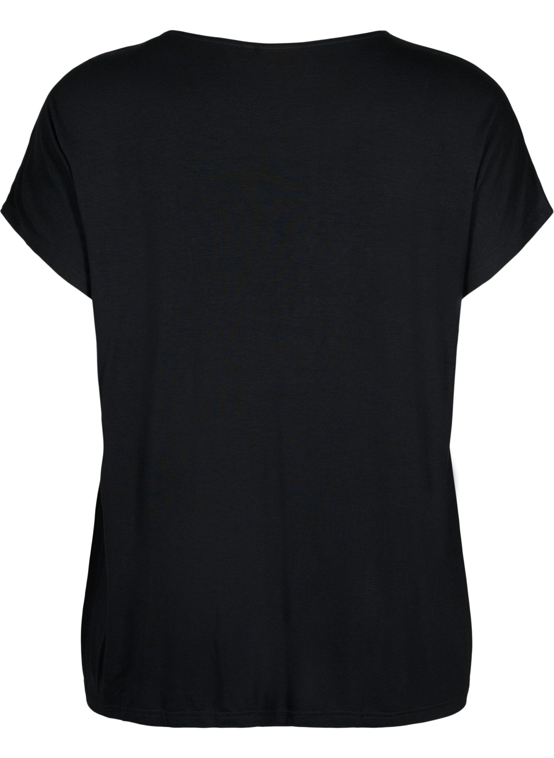 Zizzi Kort&auml;rmad t-shirt i viskos med tryck, Black W. Lips, Packshot image number 1