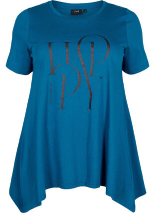 T-shirt i bomull med texttryck, Blue Coral HAPPY, Packshot image number 0